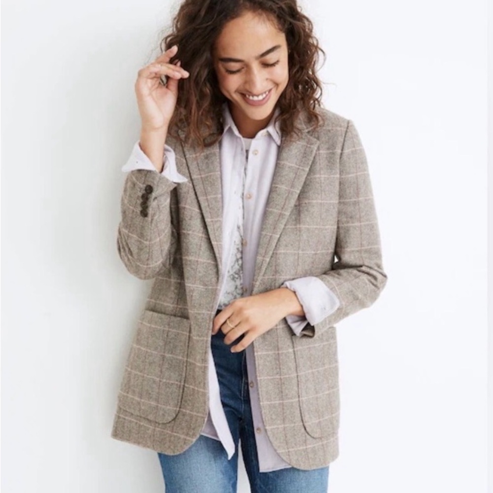 Madewell Larsen Beige plaid Checkered wool Blazer xxs